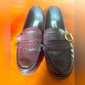 Men's Burgundy Loafers with Gold Buckle